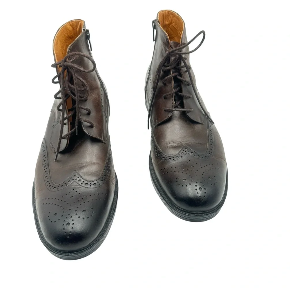 MEN'S Brown Leather Lace Up Wingtip Brogues Ankle Boot Dress Shoes - SIZE 10.5